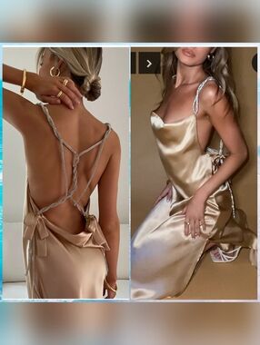 Sisters The Label Chloe Multiway Midi Dress in Champagne Silk Satin Small/Medium